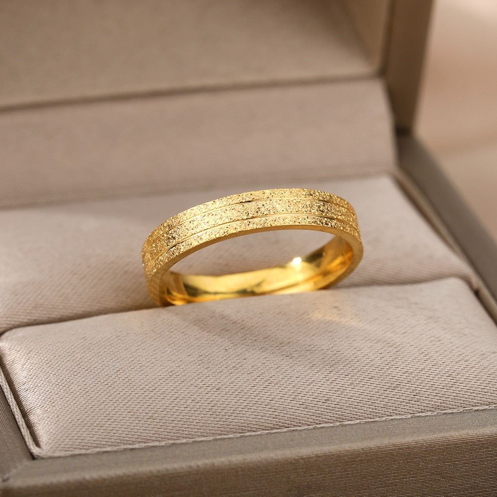 Bling Scrub Finger Ring Stainless Steel Gold Color Couple Rings For Women Wedding Band Engagement Aesthetic Jewerly anillos