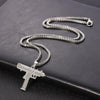 Bling Uzi Gun Long Chain Pendant Necklace Women Men Hip Hop Jewelry Rhinestone Tennis Chain Necklaces Gun Shape Gfits
