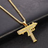 Bling Uzi Gun Long Chain Pendant Necklace Women Men Hip Hop Jewelry Rhinestone Tennis Chain Necklaces Gun Shape Gfits