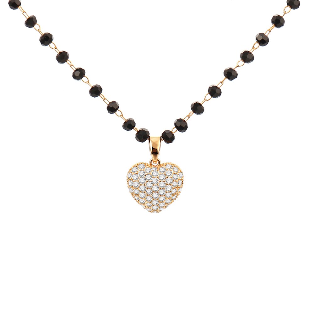 Bling Zirconia Love Heart Pendant Necklace for Women Kpop Gold Color Choker Beaded Chain Necklace Bridal Jewelry Gift 2022