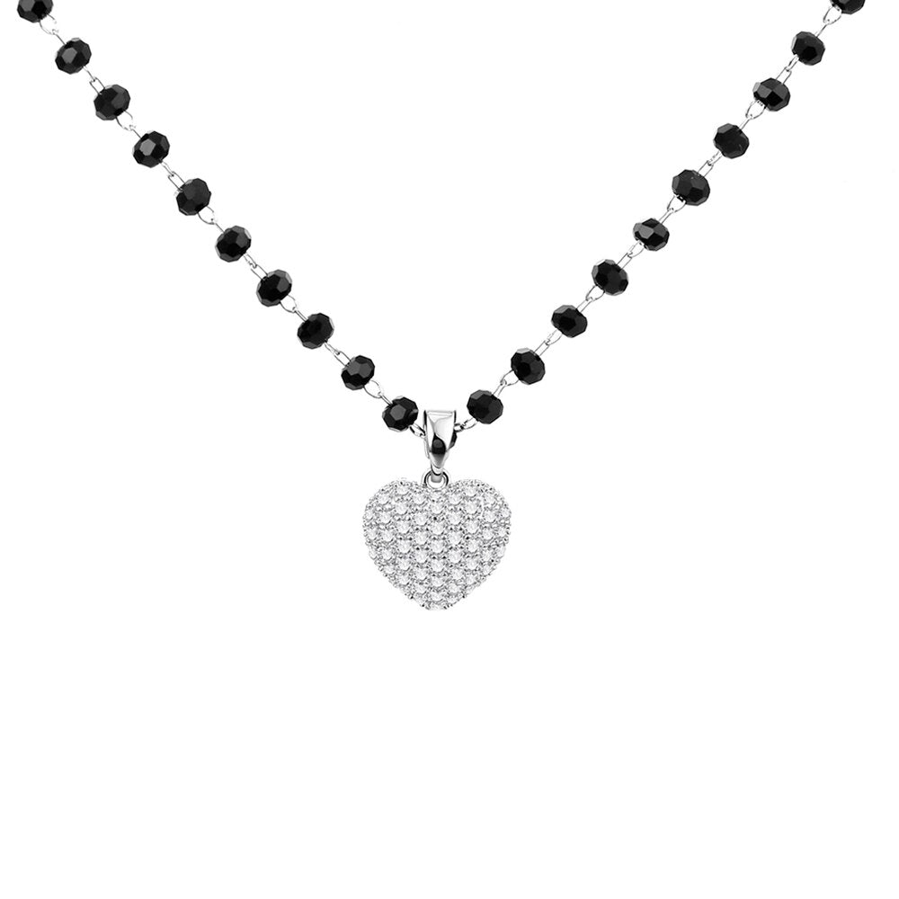 Bling Zirconia Love Heart Pendant Necklace for Women Kpop Gold Color Choker Beaded Chain Necklace Bridal Jewelry Gift 2022