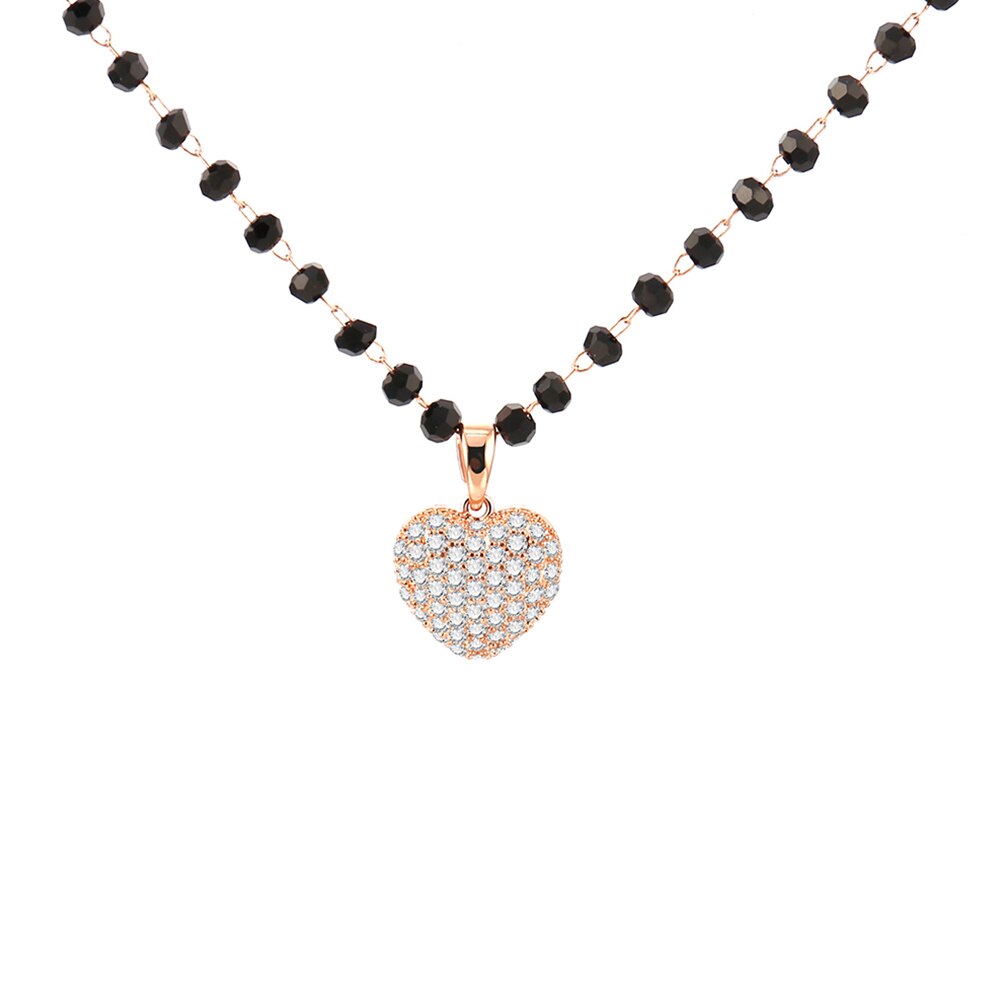 Bling Zirconia Love Heart Pendant Necklace for Women Kpop Gold Color Choker Beaded Chain Necklace Bridal Jewelry Gift 2022