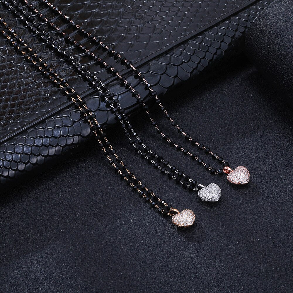 Bling Zirconia Love Heart Pendant Necklace for Women Kpop Gold Color Choker Beaded Chain Necklace Bridal Jewelry Gift 2022