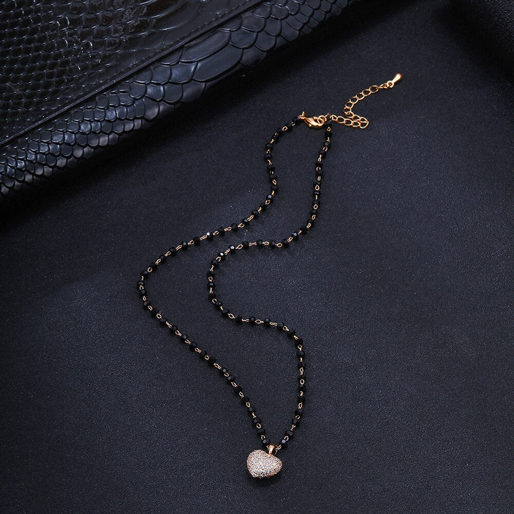 Bling Zirconia Love Heart Pendant Necklace for Women Kpop Gold Color Choker Beaded Chain Necklace Bridal Jewelry Gift 2022