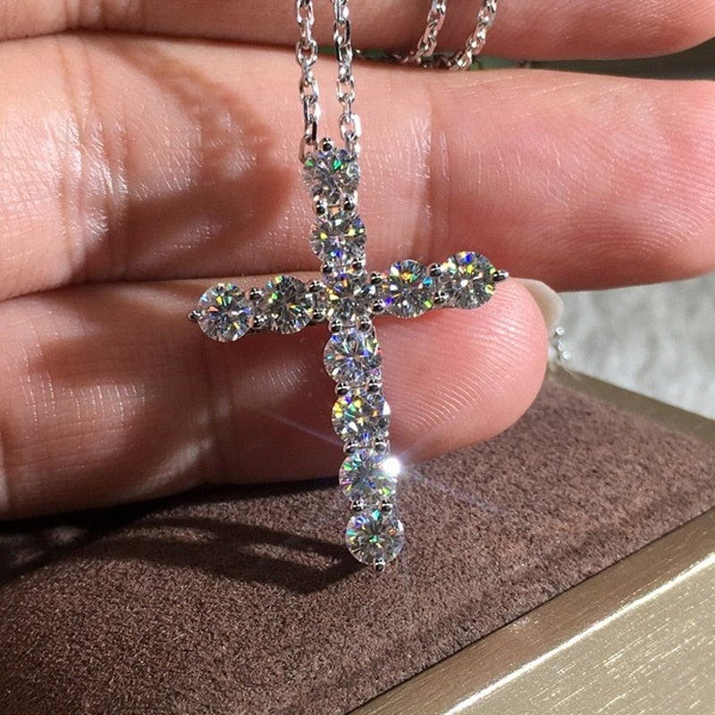 Bling Zirocn Stone Silver Color Cross Pendant Long Chain Necklace for Women Jewelry 2022 GIft