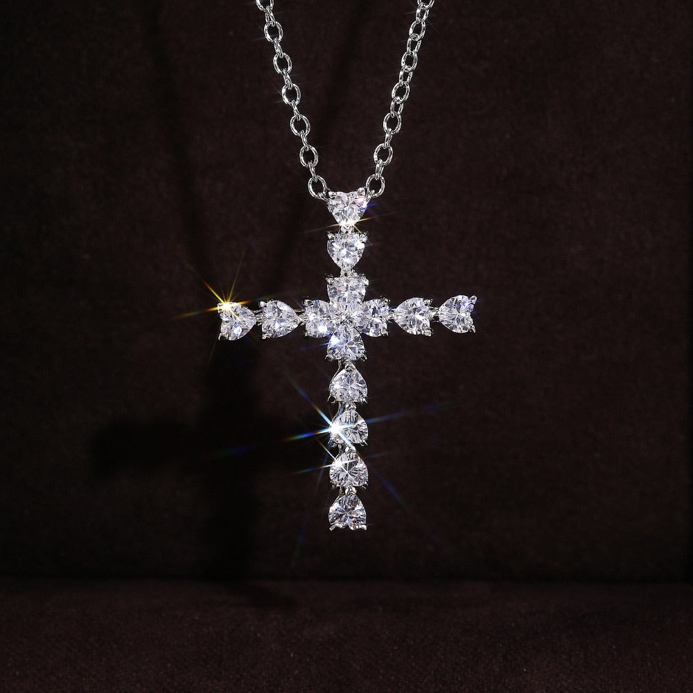 Bling Zirocn Stone Silver Color Cross Pendant Long Chain Necklace for Women Jewelry 2022 GIft