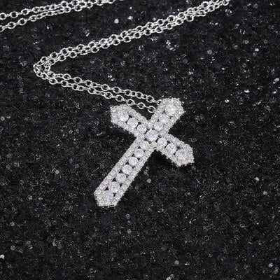 Bling Zirocn Stone Silver Color Cross Pendant Long Chain Necklace for Women Jewelry 2022 GIft