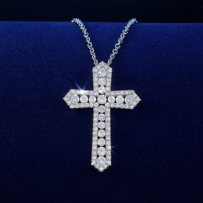Bling Zirocn Stone Silver Color Cross Pendant Long Chain Necklace for Women Jewelry 2022 GIft