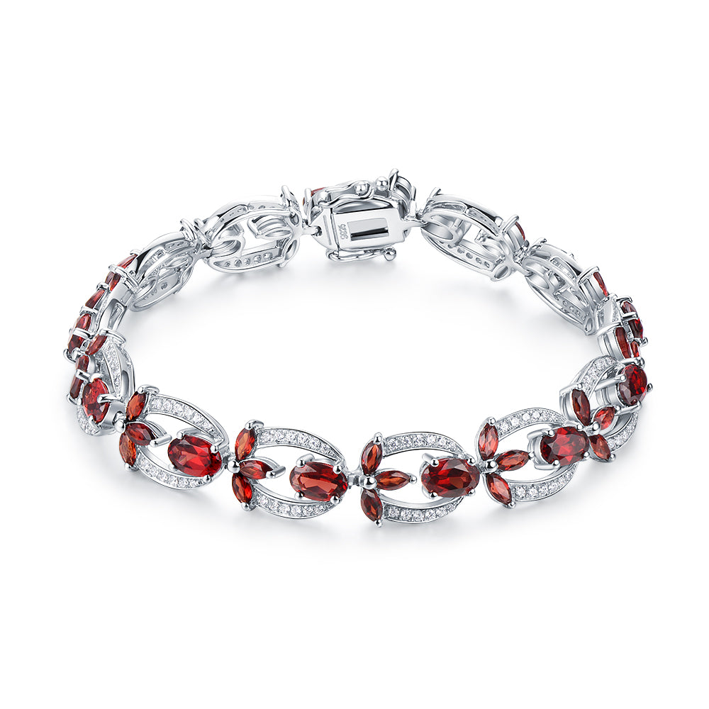 Blossoms 9.50ct Natural Red Garnet Sterling Silver Spring Flower Bracelet