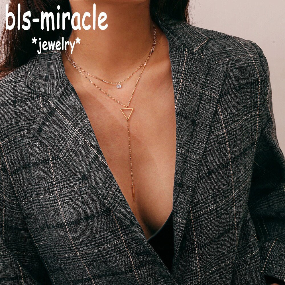 Bls-miracle Simple Street Geometry Geometric Hollow Triangle Metal Pendant Necklace Jewelry Girl Gift  N-017