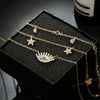 Bls-miracle Multilayer Necklace for Women Long Chain Turkish Eye Pendant Necklaces Trendy Crystal Star Water droplets Necklaces
