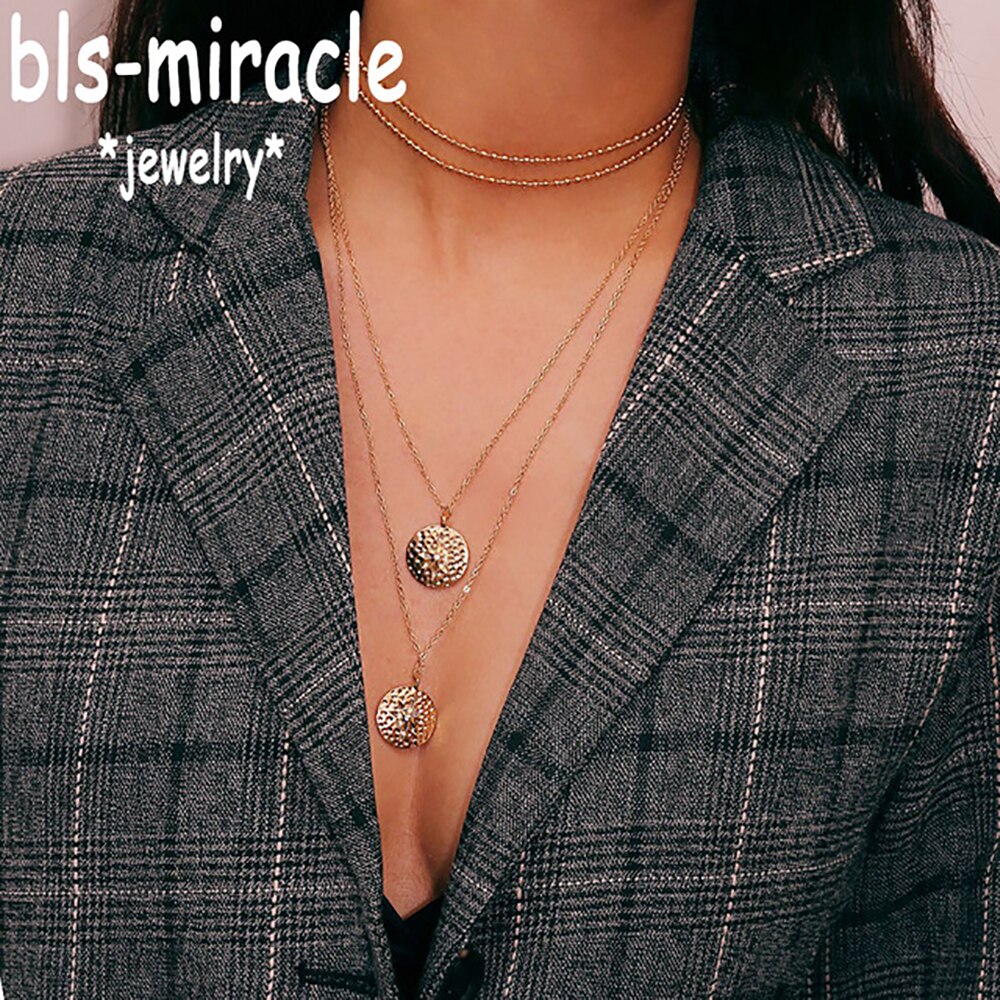 Bls-miracle Vintage Pillow ID Carved Item Jewelry Simple Multilayer Long Pendant Necklace Girl Gift N-019