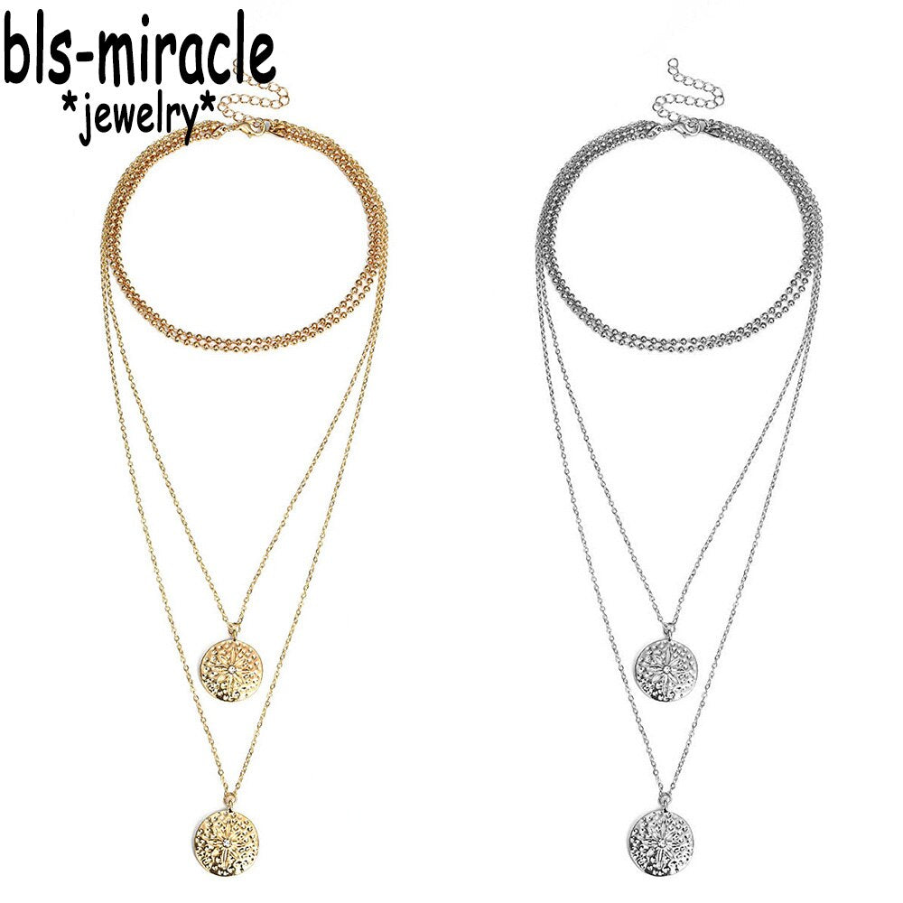 Bls-miracle Vintage Pillow ID Carved Item Jewelry Simple Multilayer Long Pendant Necklace Girl Gift N-019