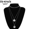 Bls-miracle Vintage Pillow ID Carved Item Jewelry Simple Multilayer Long Pendant Necklace Girl Gift N-019