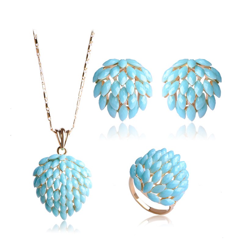 Classic Flower Jewelry Set For Women Bridal White Acrylic Resin Statement Necklace Pendant French Hook Earrings Ring Set