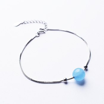 Blue Chalcedony Natural Stone Bracelet Women Silver 925 Beads Bracelet Femme Natural Crystal Bead Bracelet Women