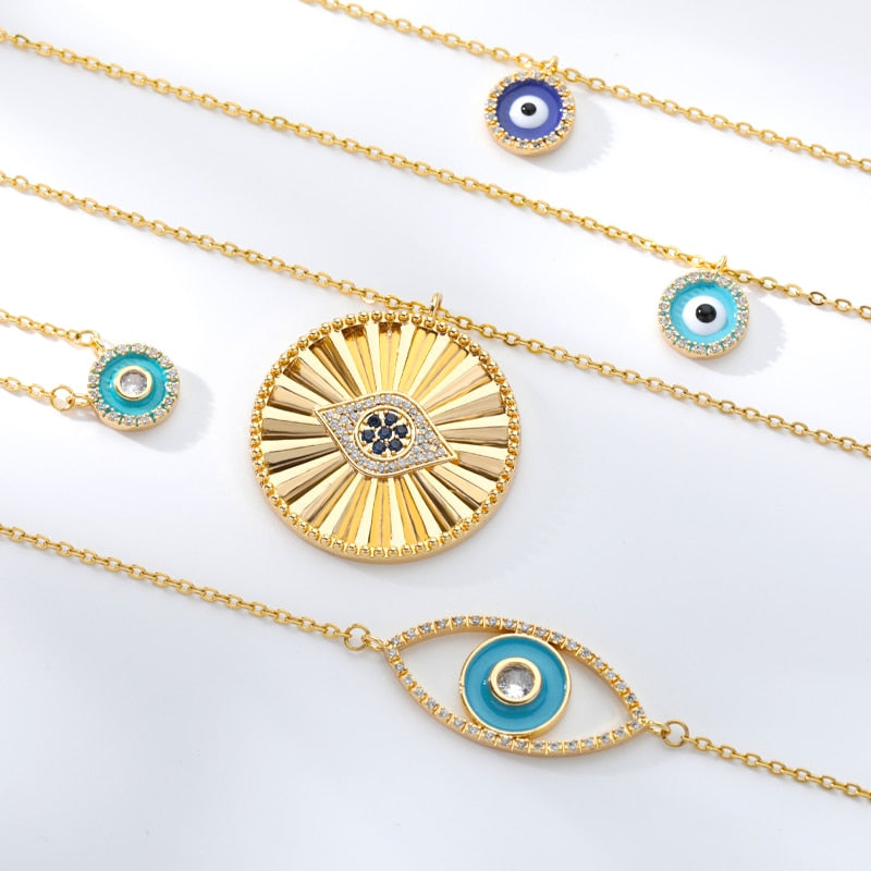 Blue Crystal Evil Eye Necklace For Women Turkish Lucky Necklaces Pendant Goth Choker Jewelry Birthday Gift Accessories Mujer