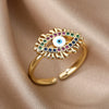 Blue Crystal Evil Eye Rings For Women Adjustable Stainless Steel Open Finger Ring Vintage Lucky Boho Jewelry Gift bague femme
