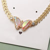 Blue Glass Pave Zircon Jewelry Leaves Chain Chunky Butterfly Necklace for Women