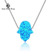 Blue Hamsa Hand Opal Pendant Fatima Hand Necklace 925 Silver Women Choker Necklace Jewelry Collier Femme Choker