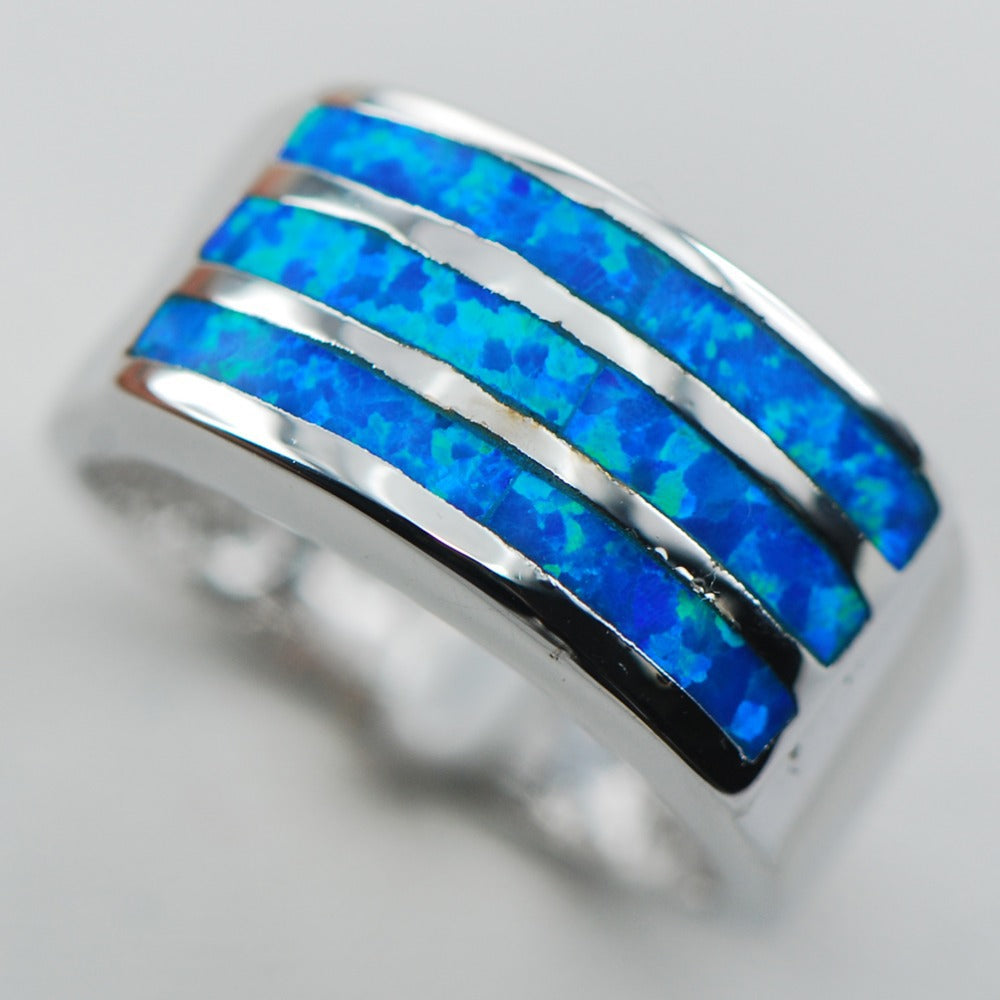 Blue Opal 925 Sterling Silver Ring Size 6 7 8 9 10 R1304