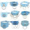 Blue PU Leather Choker Necklaces Jewelry for Cool Girl Stainless Steel Rivet Collar Party Club Trendy Clothing Accessories 2021