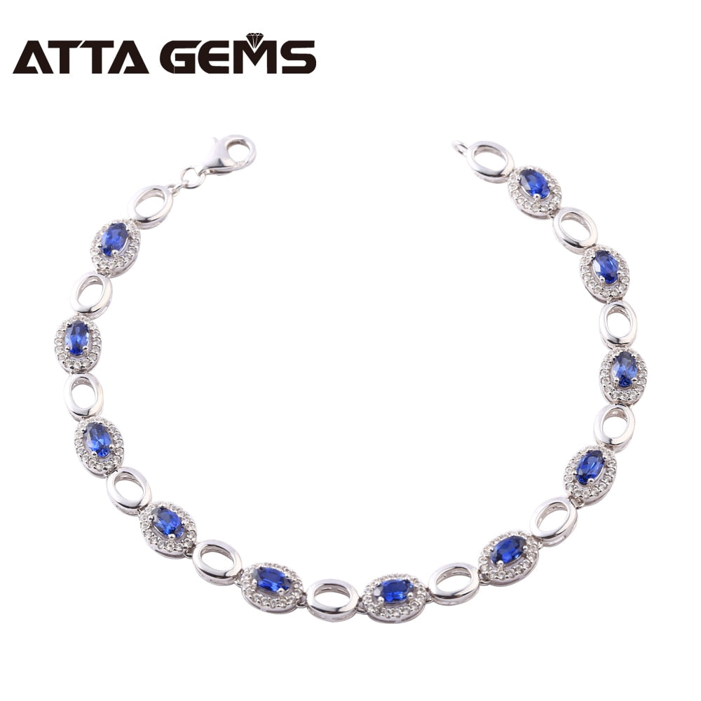 Blue Sapphire 925 Sterling Silver Bracelet Created Blue Sapphire For Women Wedding Party Fashion Sterling Silver Bracelet