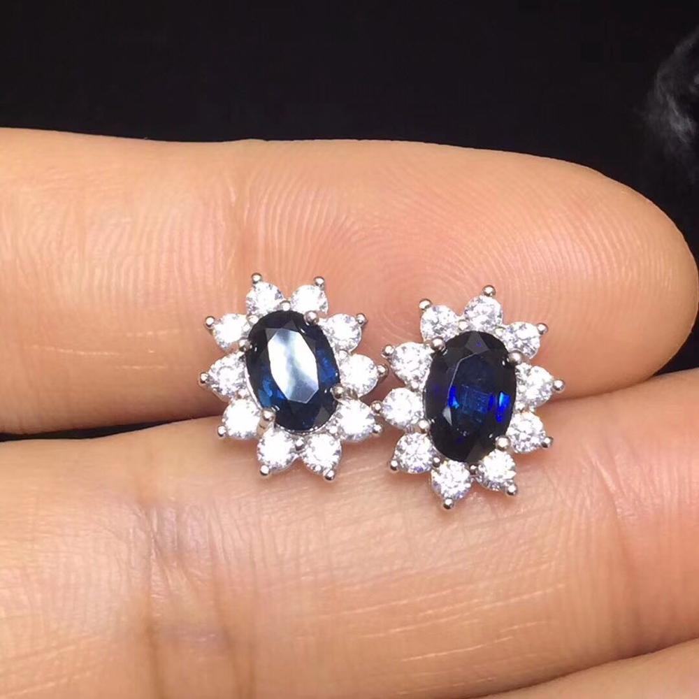 Blue Sapphire Earrings Stud 925 Sterling Silver Fashion Princess Diana Engagement Wedding Accessories