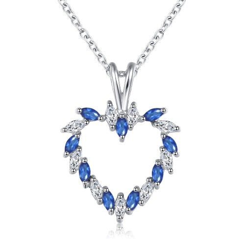 Blue Sapphire Heart Pendant Necklace for women Solid Sterling Silver 925 Fine gem Jewelry Wedding Party Gift Natural Birthstone
