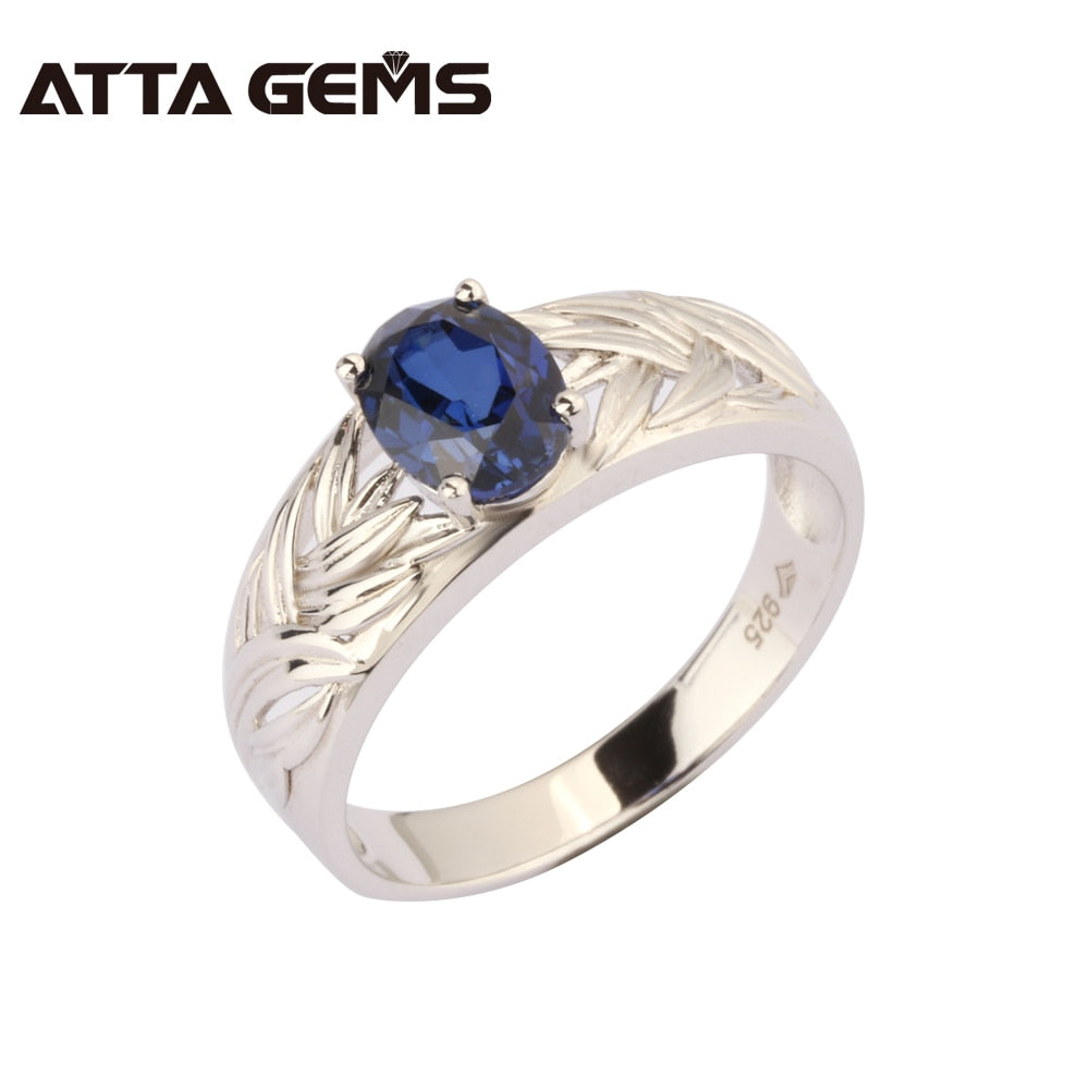 Blue Sapphire Silver Ring 1.5 Carats Sapphire Stone in Oval 6mm*8mm Deep Blue Color And Clean Quality For Birthd Gift