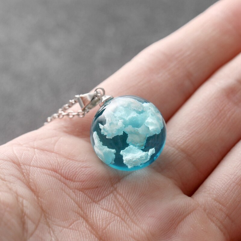 Blue Sky White Cloud Resin Ball Pendant Necklace For Women Eagle Silver Color Chain Choker Kids Girl Jewelry Gifts