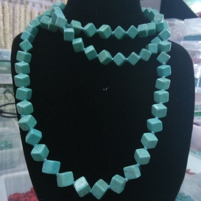 Blue Square Turquoises Necklace Jewelry 120cm Long Necklace for Women Yoga Necklace Cube Jewelry Minimalist Jewelry Party Gift