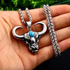Blue Stone Animal Bull Head Men Necklace Pendant Exquisite Punk Hip Hop Glamour Party Gathering Male Jewelry Accessorie