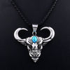 Blue Stone Animal Bull Head Men Necklace Pendant Exquisite Punk Hip Hop Glamour Party Gathering Male Jewelry Accessorie