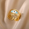 Blue Turkish Evil Eye Rings for Woman Adjustable Stainless Steel Gold Color Zircon Finger Ring Lucky Wedding Christmas Jewerly