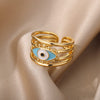 Blue Turkish Evil Eye Rings for Woman Adjustable Stainless Steel Gold Color Zircon Finger Ring Lucky Wedding Christmas Jewerly