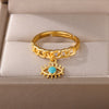 Blue Turkish Evil Eye Rings for Woman Adjustable Stainless Steel Gold Color Zircon Finger Ring Lucky Wedding Christmas Jewerly