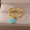 Blue Turkish Evil Eye Rings for Woman Adjustable Stainless Steel Gold Color Zircon Finger Ring Lucky Wedding Christmas Jewerly