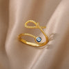 Blue Turkish Evil Eye Rings for Woman Adjustable Stainless Steel Gold Color Zircon Finger Ring Lucky Wedding Christmas Jewerly