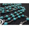 Blue Turquoise Cross Necklace Religious Christian Jewelry Cross Natural Stone Necklace 6mm Rosary