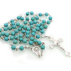 Blue Turquoise Cross Necklace Religious Christian Jewelry Cross Natural Stone Necklace 6mm Rosary