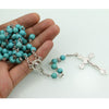 Blue Turquoise Cross Necklace Religious Christian Jewelry Cross Natural Stone Necklace 6mm Rosary