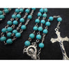 Blue Turquoise Cross Necklace Religious Christian Jewelry Cross Natural Stone Necklace 6mm Rosary