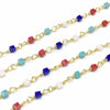 Blue White Red Glass Rosary Chains Findings,3mm Small Cube Glass Light Aqua Wire Wrapped Bronze Plating Copper Jewelry