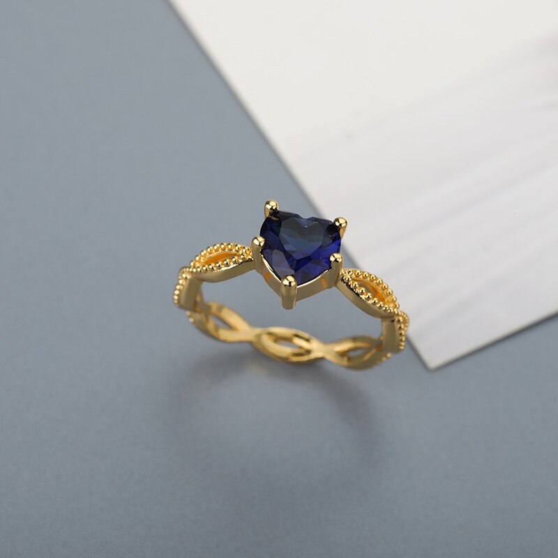 Blue Zircon Heart Rings For Women Gold Color Crystal Finger Ring 2023 Trend Engagement Wedding Band Jewelry bague femme