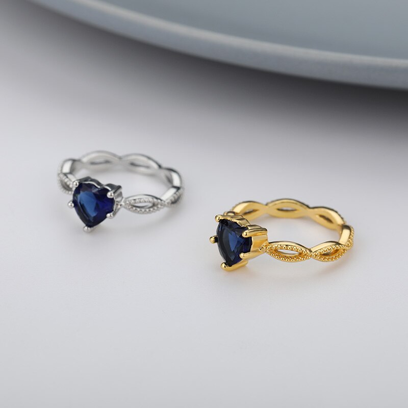 Blue Zircon Heart Rings For Women Gold Color Crystal Finger Ring 2023 Trend Engagement Wedding Band Jewelry bague femme