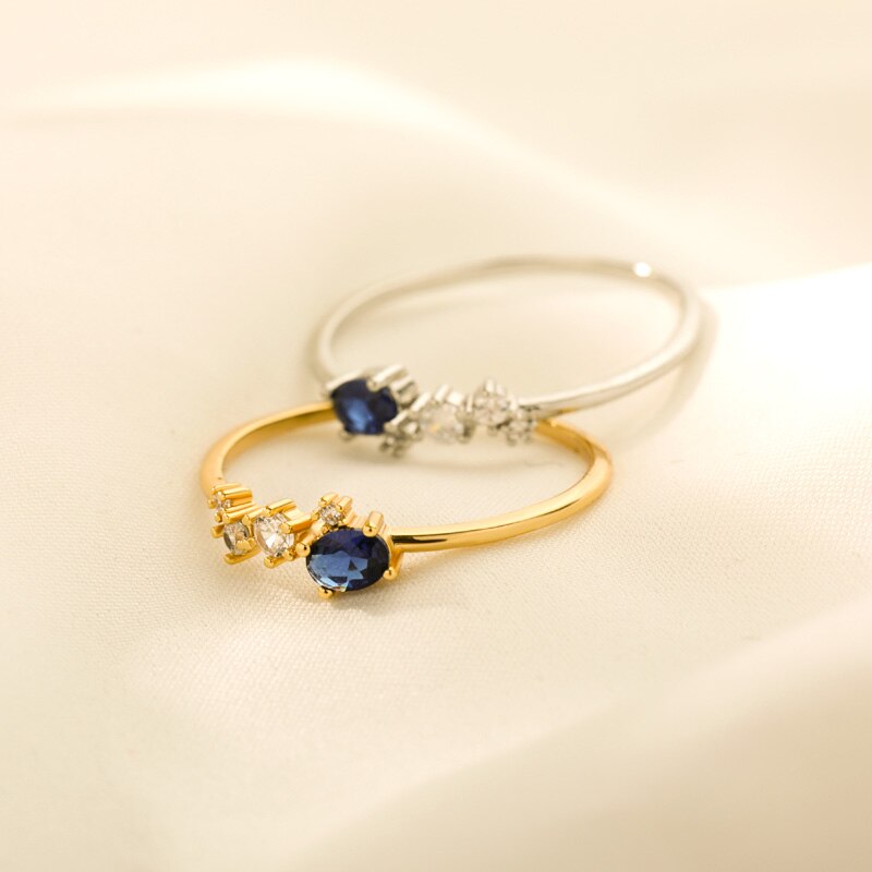 Blue Zircon Ring Stainless Steel Vintage Rings For Women Crystal 2023 Aesthetic Jewelry Romantic Wedding Band Gift bague femme
