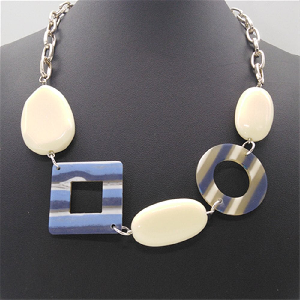 Blue red Geometric Girl Ethnic Big Ball Vintage Pendants Choker Necklace Women Sweater Chain Jewelry Wedding