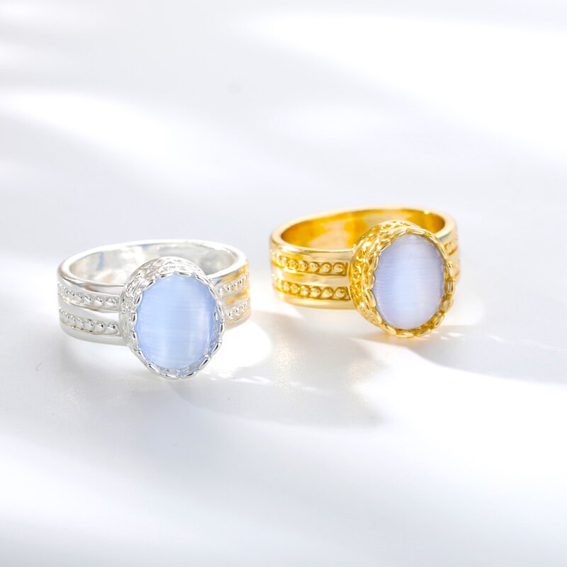 Bluestone Rings Gold Color Opal Finger Rings for Women 2023 Trend Aesthetic Jewelry Accessories anillos mujer