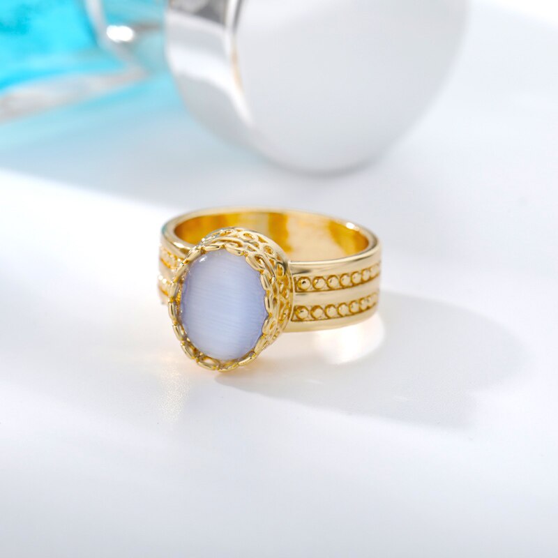 Bluestone Rings Gold Color Opal Finger Rings for Women 2023 Trend Aesthetic Jewelry Accessories anillos mujer